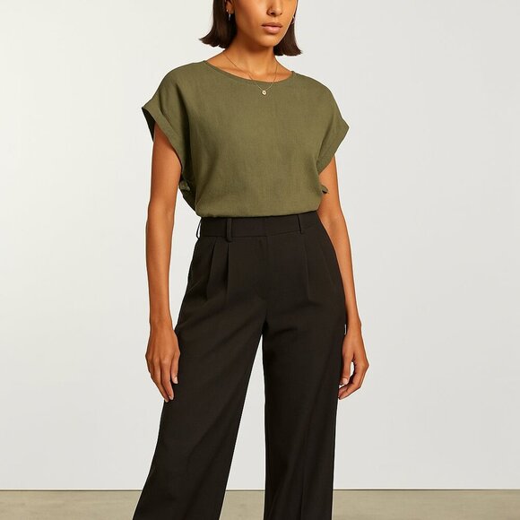 Everlane Linen Side Tie Top Olive Green Minimalist Capsule Wardrobe S - Picture 3 of 13